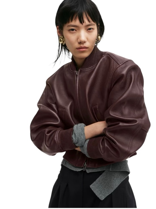 H&M STUDIO COLLECTION 2026 NWT Burgundy
Leather Bomber Jacket in Sz M - Picture 3 of 16